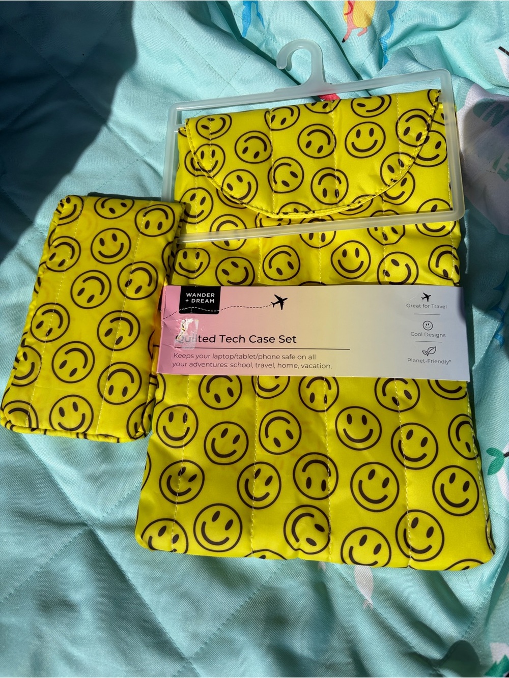 Happy face quilted tech case set
